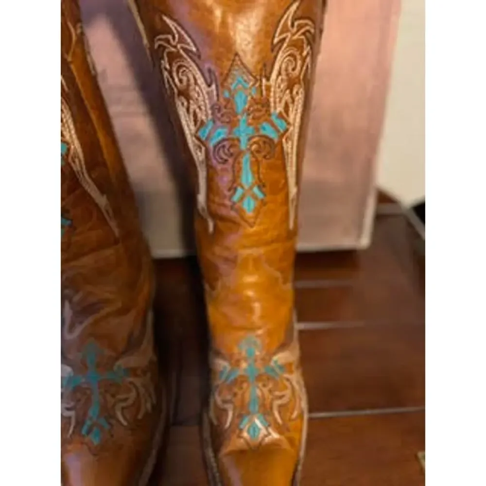 Circle G by Corral Cognac Turquoise Cross and Wing Cowgirl Boots